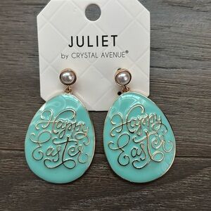 Juliet Easter Egg,Happy Easte,saying imprint drop Earrings,pearl tone stone post